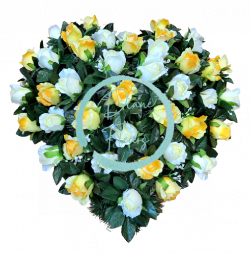Artificial Wreath Heart Shaped with Roses 60cm x 60cm Yellow, Cream