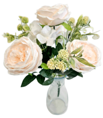 Mesterséges csokor bazsarózsa, hortenzia és kiegészítők 42cm salmon