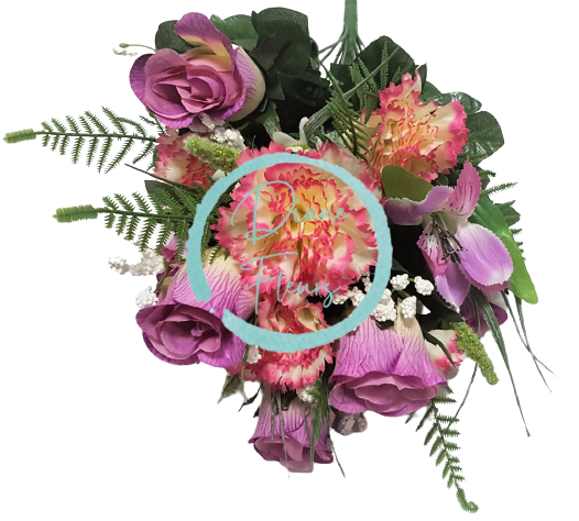 Trandafiri & Alstroemeria & Garoafe x18 Buchet violet 50cm flori artificiale