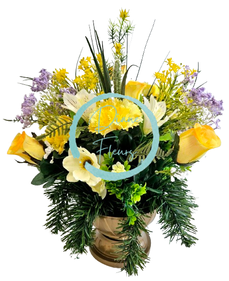 Sympathy arrangement made of artificial Carnations, Roses and Accessories Ø 40cm x 40cm