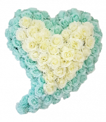 Coroana „Inimă” din trandafiri 65cm x 70cm turcoaz & crem flori artificiale