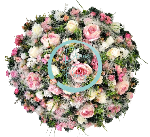 Luxuriöser Künstlicher Trauerkranz exklusiv dekoriert mit Pfingstosen, Rosen, Hortensien und Accessoires 70cm