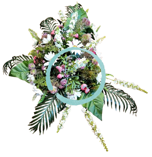 Velký a luxusní aranžmán umělé kopretiny, chryzantémy, ranunculus, bodlák a doplňky 115cm x 90cm AS1040