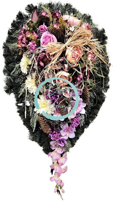 Corona funebre "Teardrop" rose, dalie, peonie, gigli, gladioli, gladioli e accessori 120cm x 60cm AS888