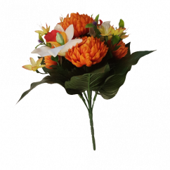 Crizanteme & Orhidee buchet portocaliu & alb 13 inches (33cm) flori artificiale