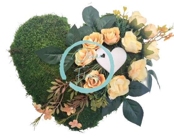 Decorative (sympathy) mossy wreath "Heart -shaped" Roses & accessories 27cm x 23cm