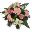 Díszített betontál fenyőből mesterséges szegfű, rózsa, orchidea, liliomok és kiegészítők Ø 30cm x 20cm