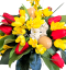 Aranžmán betonka umelé tulipány, zlatý dážď, fialky, veľkonočné vajíčka a doplnky 50cm x 40cm x 23cm