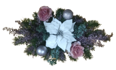 Vianočný Aranžmán betonka umelá poinsettia vianočná ruža & vianočné guľe & doplnky 60cm x 30cm x 20cm