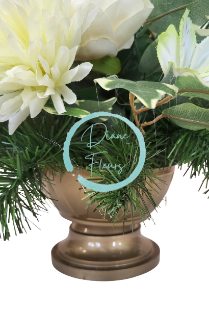 Smútočný aranžmán betonka exclusive umelá chryzantéma, peonia pivonka, karafiát, alstroméria a doplnky Ø 45cm x 35cm