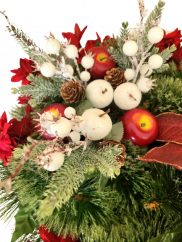 Künstliche Trauerkranz Exklusiv Poinsettia Weihnachtsstern, Äpfel, Tannenzapfen, Beeren und Accessoires 40cm
