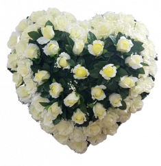 Coroana funerara „Inimă” din trandafiri 65cm x 65cm crem flori artificiale