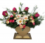 A beautiful sympathy arrangement in the shape of a heart made of artificial Marguerites Daisies, Roses, Camellias and Accessories 65cm x 28cm x 35cm