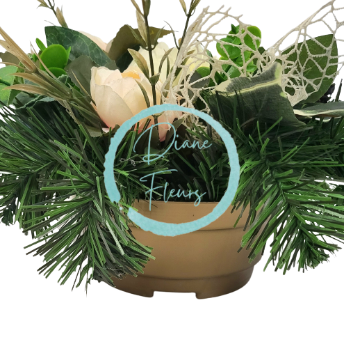 Smútočný aranžmán betonka umelé peonie pivónie a doplnky Ø 28cm x 15cm