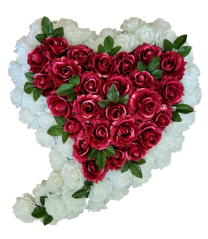Smuteční věnec "Srdce" zahnuté z umělých růží 65cm x 65cm