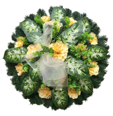 Künstliche Kranz die Ring-förmig mit Dahlien und Dieffenbachia-Blätter und Zubehör Ø 65cm