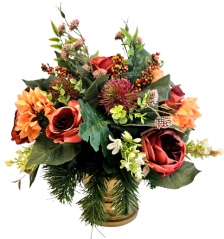 Sympathy arrangement made of artificial Peonies, Hydrangeas, Thistle and Accessories Ø 40cm x 38cm