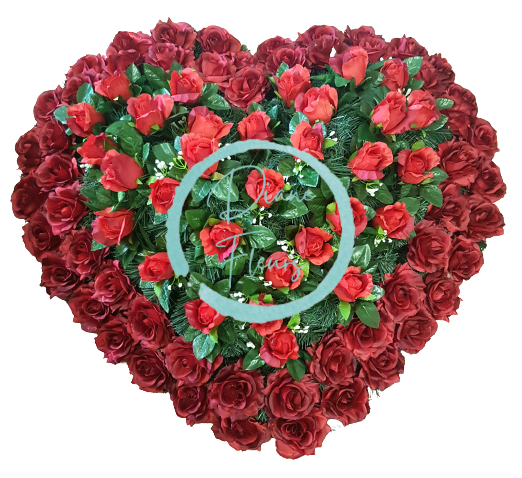 Artificial Wreath Heart Shaped with Roses 80cm x 80cm Red