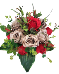 Künstliche Bunter Strauß Exclusive Rosen, Eukalyptus und Accessoires 50cm