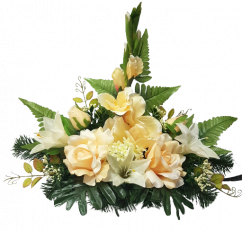 Aranjament Trandafiri artificiali și Gladiola și accesorii 45cm x 35cm x 22cm