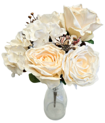 Artificial Roses, Hydrangeas and Accessories Bouquet 44cm Cream