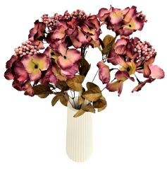 Artificial Hydrangea Bouquet with Berries x5 38cm Burgundy