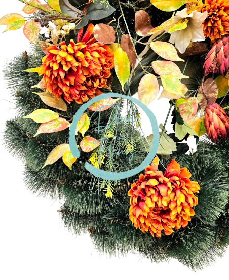 Luxusný smútočný veniec borovicový exclusive ruže, ľalie, chryzantémy a doplnky 90cm