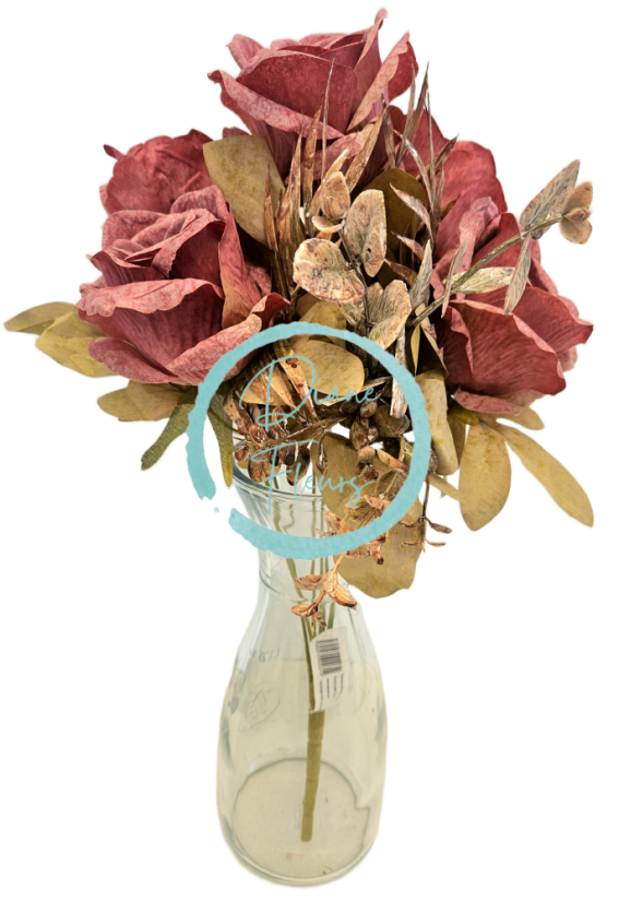 Изкуствен букет от рози и аксесоари 46 см старо розово