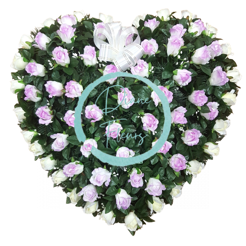 Artificial Wreath Heart Shaped with Roses 80cm x 80cm Purple & Cream