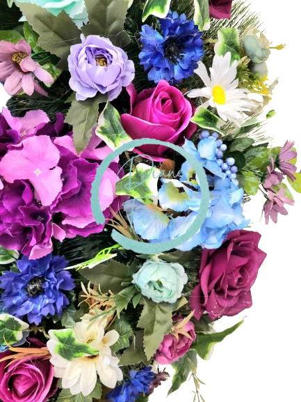 Luxusný umelý veniec borovicový Exclusive ruže, hortenzie, pivonky a doplnky 90cm