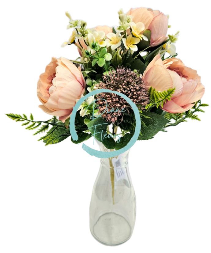 Künstlicher Strauß aus Pfingstrosen, Disteln, Farnen und Accessoires, 50cm rosa