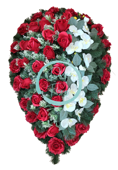 Pogrebni vijenac "Suza" od umjetnih ruža i orhideja 100cm x 65cm