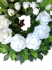 Funeral Wreath with Artificial Roses Ø 65cm white, green