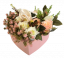Flower Box Heart with mix of Artificial Flowers and accessories 33cm x 25cm x 12cm