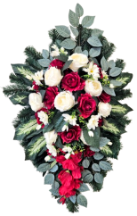 Künstliche Kranz Blatt-förmig mit künstliche Rosen, Pfingstrosen, Gänseblümchen, Gladiolen und Zubehör 100cm x 60cm