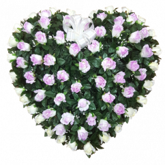 Temetési koszorú "szív" rózsák 80cm x 80cm lila és krém