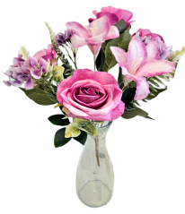 Buchet de trandafiri & crini x12 44cm flori artificiale violet