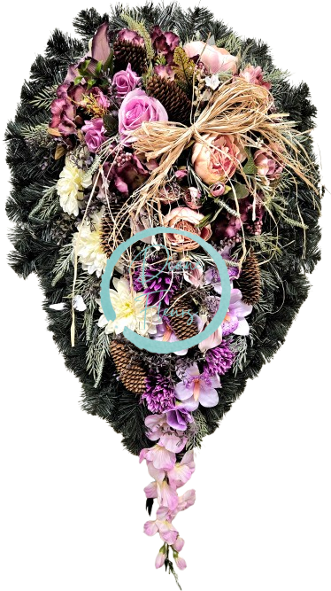 Corona funebre "Teardrop" rose, dalie, peonie, gigli, gladioli, gladioli e accessori 120cm x 60cm AS888