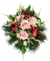 Sympathy arrangement made of artificial Peonies, Roses and Accessories Ø 30cm x 18cm
