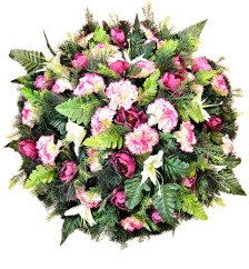 Umelý veniec karafiáty, pivonky, ľalie a doplnky 60cm