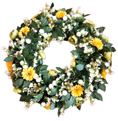 Luksuzni umjetni vijenac za bor, ekskluzivni božuri, gerberi, sedum i dodaci Ø 90cm