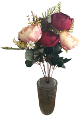 Exclusive Bazsarózsa csokor x11 50cm bordó és rózsaszín művirág