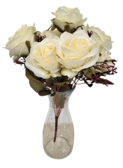Růže kytice krémová x7 42cm umělá