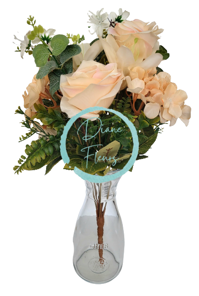 Růže & Hortenzie & Lilie kytice sv. růžová 47cm umělá