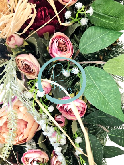 Luxury Artificial Pine Wreath Exclusive Peonies, Lilies, Camellias and Accessories 75cm x 45cm