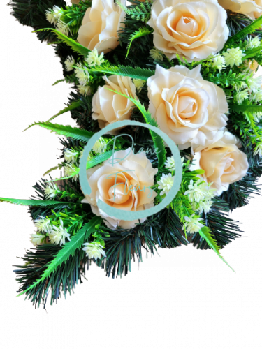 Temetési koszorú "könny" rózsák és kiegészítők 70cm x 45cm