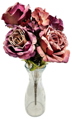 Изкуствен букет от рози, хортензии и аксесоари 44 см лилави