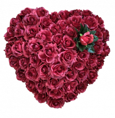 Krásny smútočný veniec "Srdce" ozdobený umelými ružami 55cm x 55cm