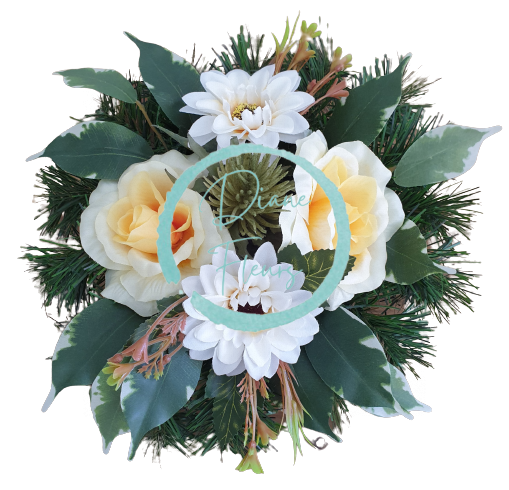 Aranjament gerbere artificiale și trandafiri și accesorii Ø 23m x 17cm