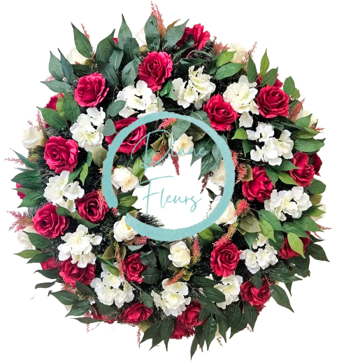 Luxusný smútočný veniec borovicový exclusive ruže, hortenzie a doplnky 90cm